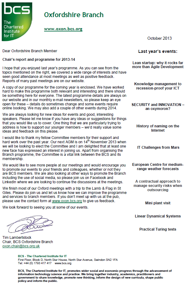 Chairs Letter 2013